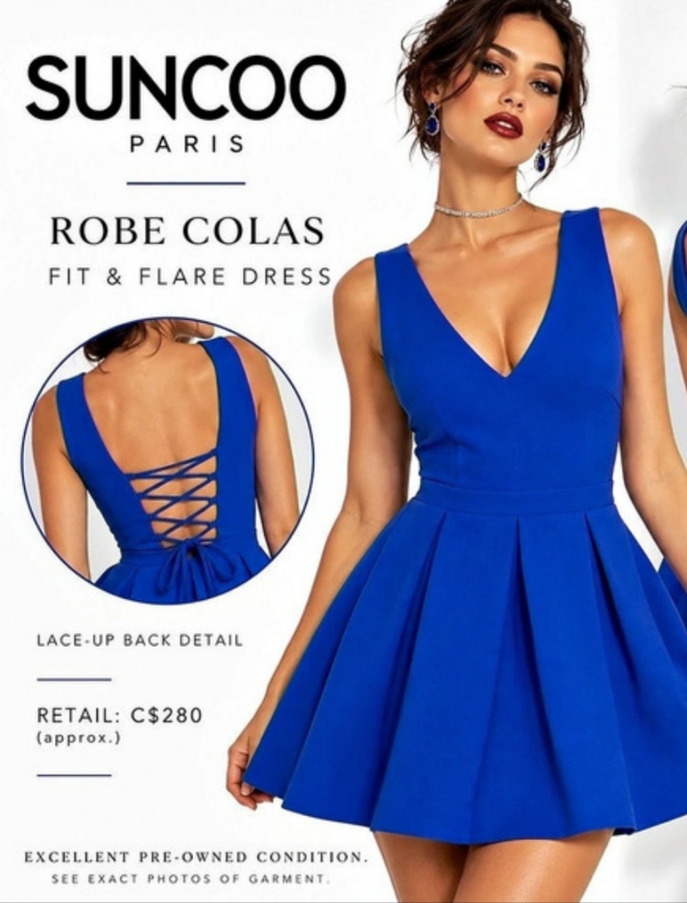 SUNCOO Paris Robe Colas Blue Lace-Up Back Mini Dress Like New